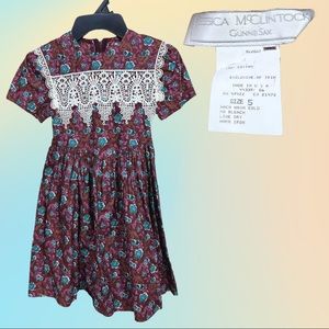 Vtg Burgundy floral Gunne Sax Jessica McClintock Dress Sz 5